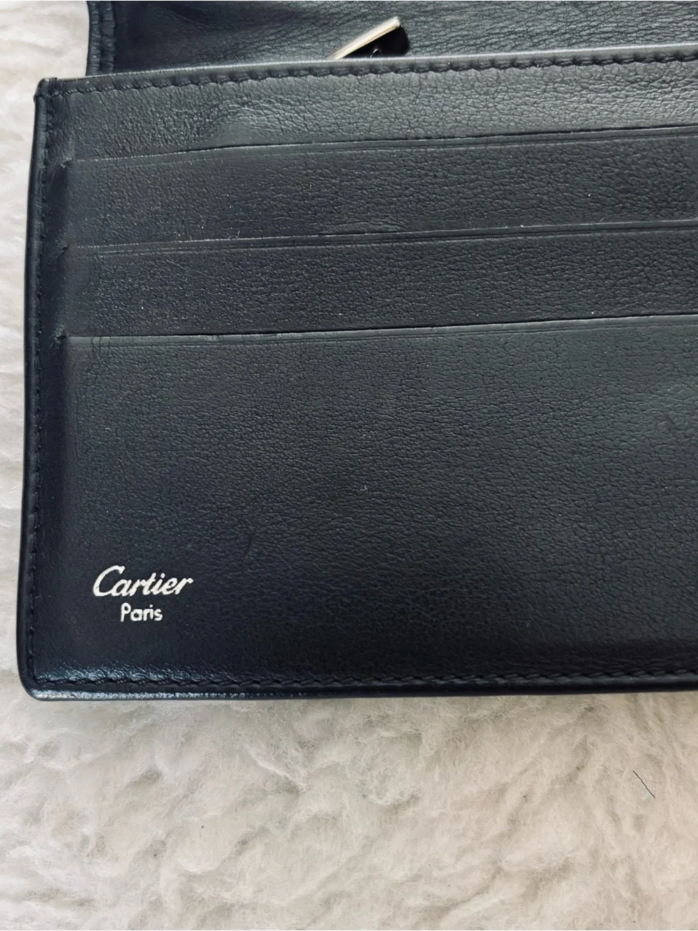 Cartier 2C Embossed Logo Vintage Black Leather Long Wallet